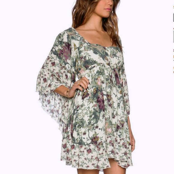 Free People Heart of Gold Mini Dress w/Vintage Floral Print & Butterfly Sleeves - Picture 12 of 12